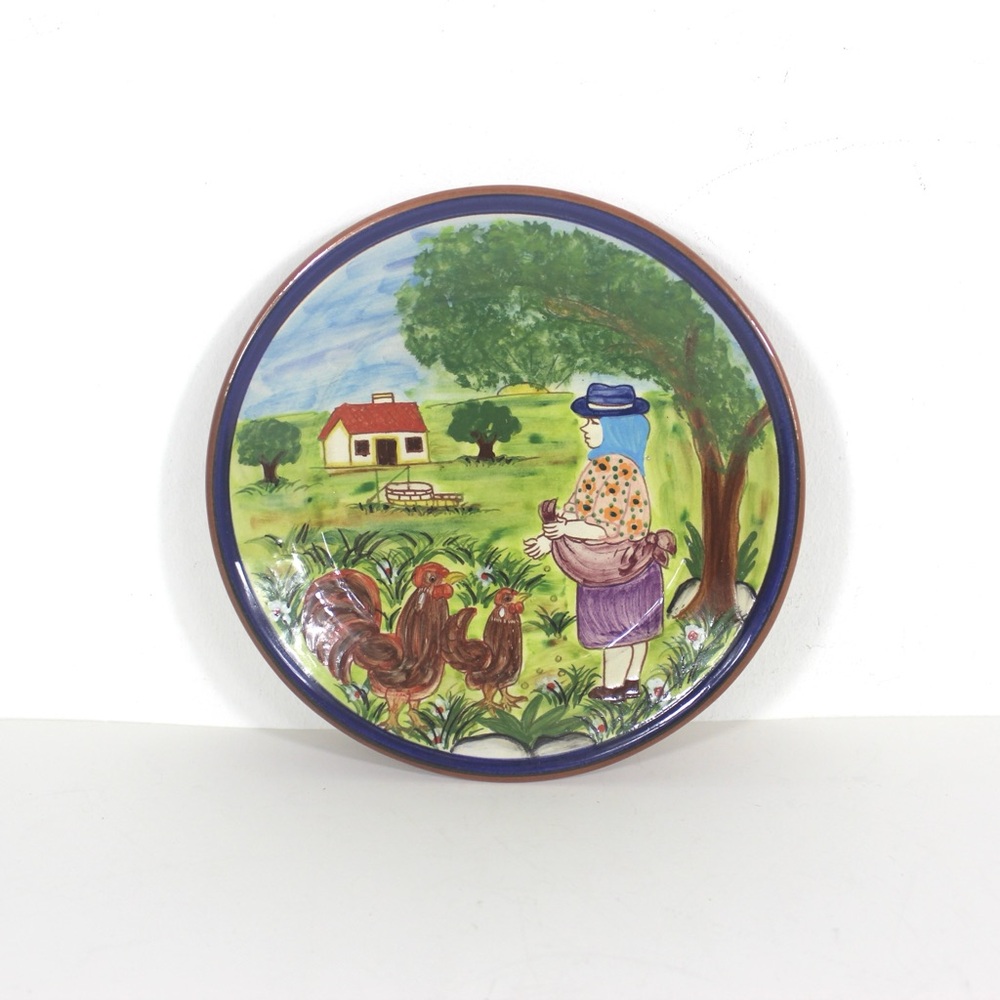 Vintage Olaria Polido & Filho Hand Painted Pottery Wall Plate Portuguese Ceramic